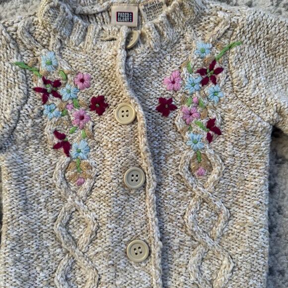 Vtg 1990s y2K Faded Glory Embroidered Floral Beige Sweater Cardigan 18M - Picture 3 of 7